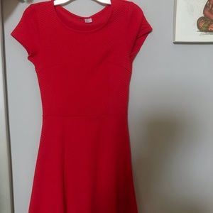 red thick tee shirt dress with texturized detail